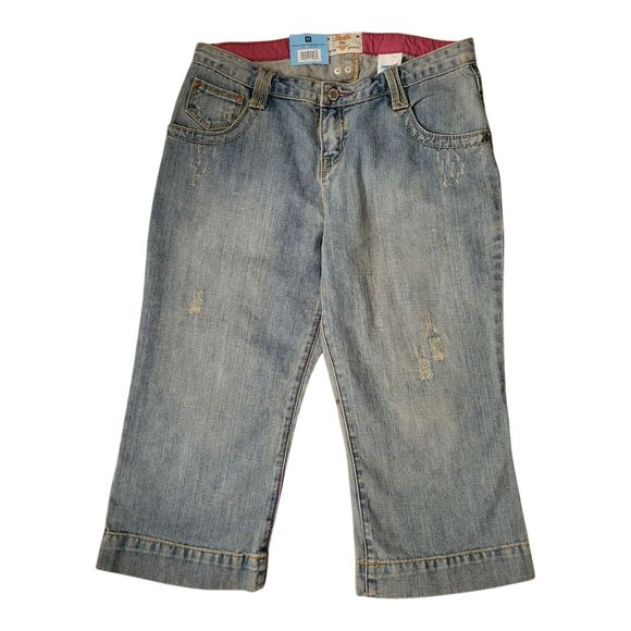 New Gap Capri Jeans Girls 14 Plus Distressed Adjustable Waist Denim NWT 2006 - Picture 2 of 4